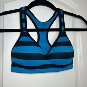 PINK Victoria's Secret Blue and Black Racerback Padded Sports Bra